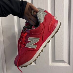 Valentine’s Day New Balance 574 Luxe Red Snakeskin women's sneaker